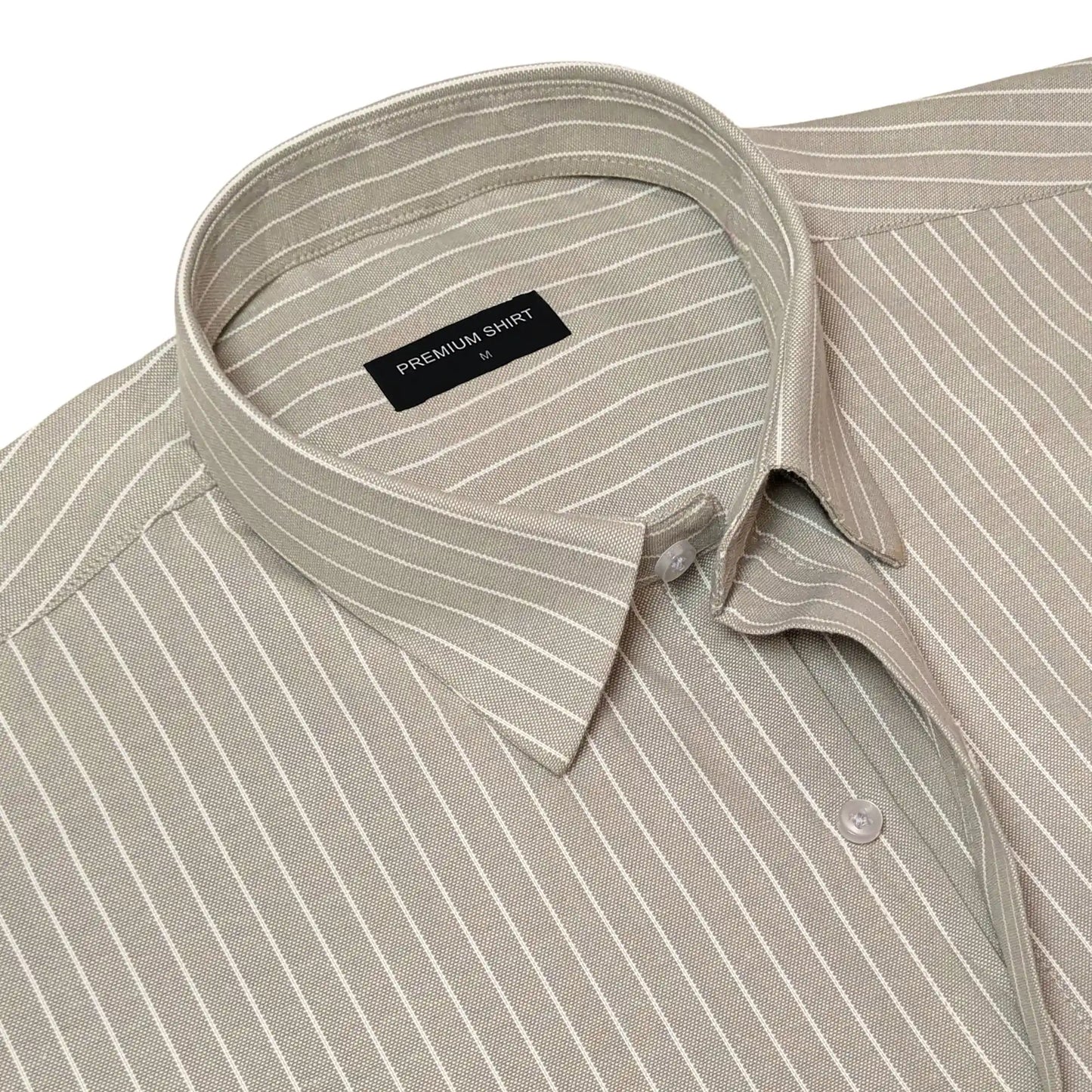 Khaki Pinstripe Oxford Shirt For Men