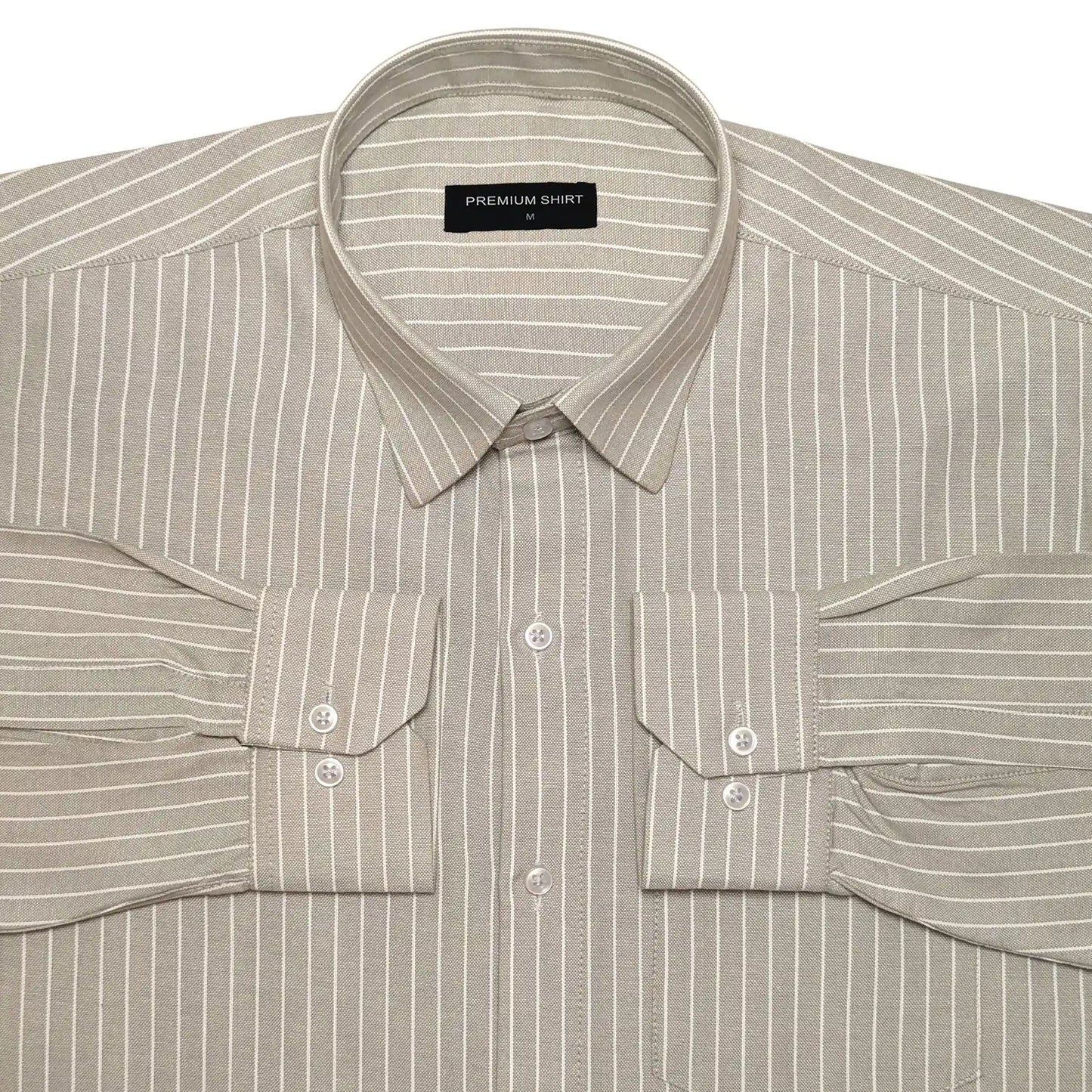 Khaki Pinstripe Oxford Shirt For Men