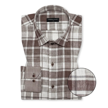 Brown Check Linen Shirt For Men