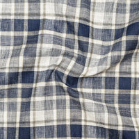Navy Blue Check Linen Shirt For Men